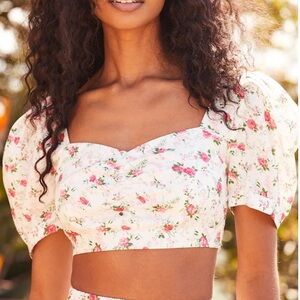Lulus Puff Sleeve Floral Crop Top
